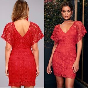 Lulu’s First Kiss Red Lace Dress